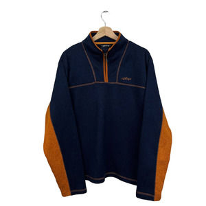 Orvis Men's Large 1/4 Zip Pullover Fleece Trout Bum Sweater Blue & Orange